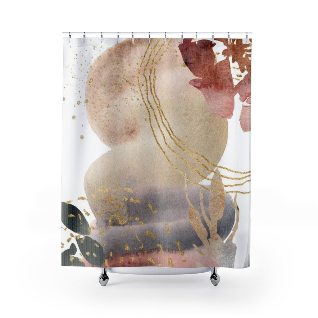 Abstract Shower Curtain | Beige Gold Black