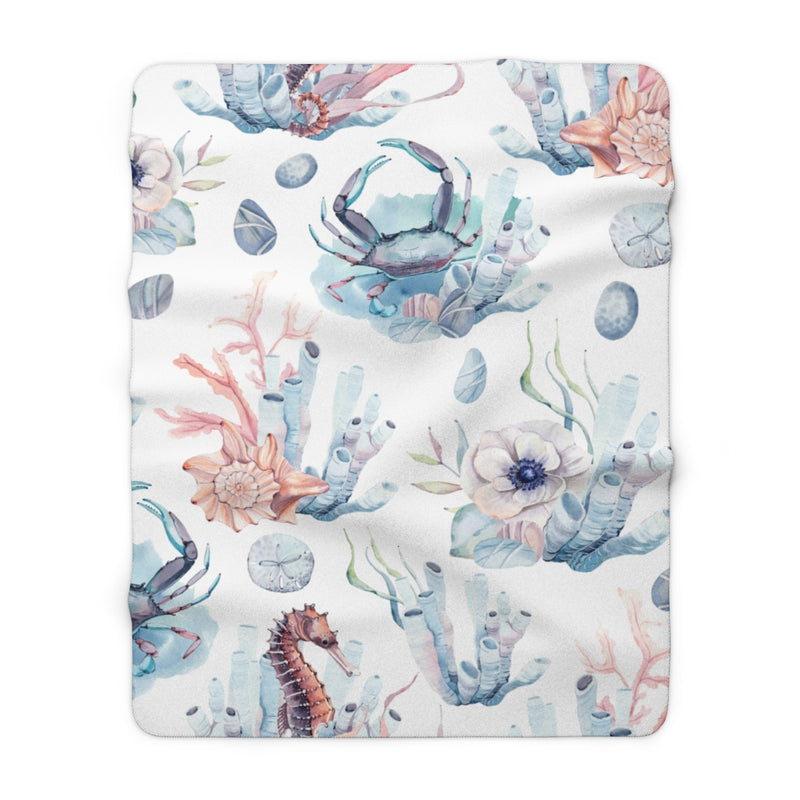 Ocean Scene, Blue Crabs, Sea horse Coral Blanket