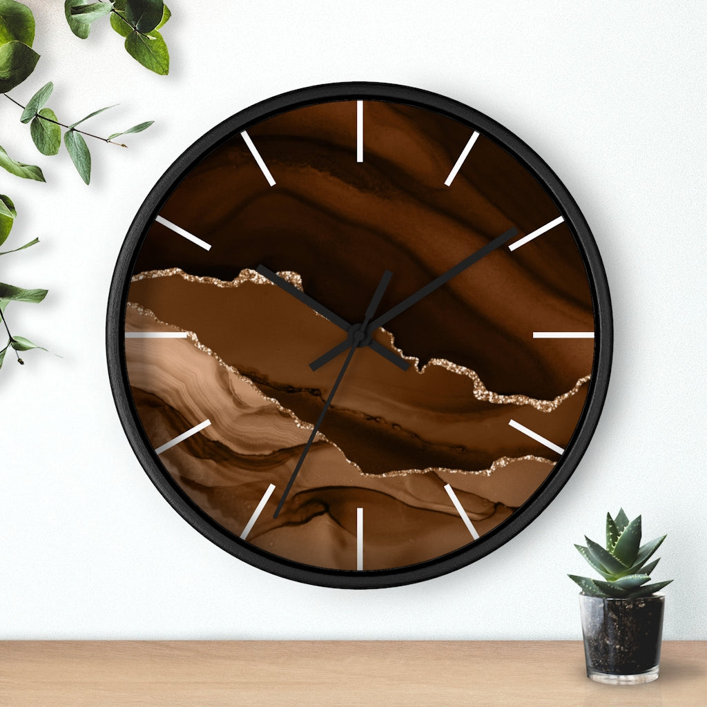 Marble Print, Wood,  Wall Clock, Beige Brown 10"