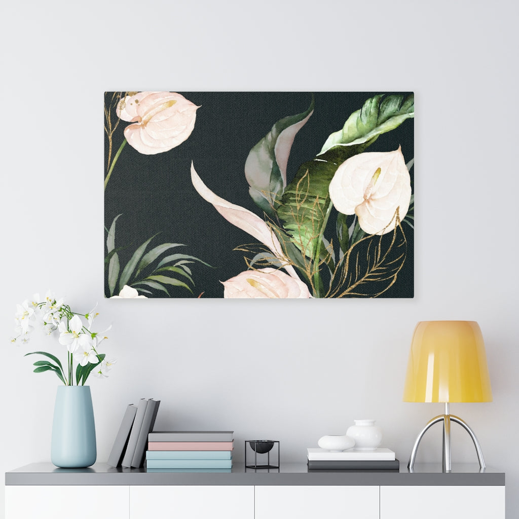 FLORAL WALL CANVAS ART | Black White Beige Green