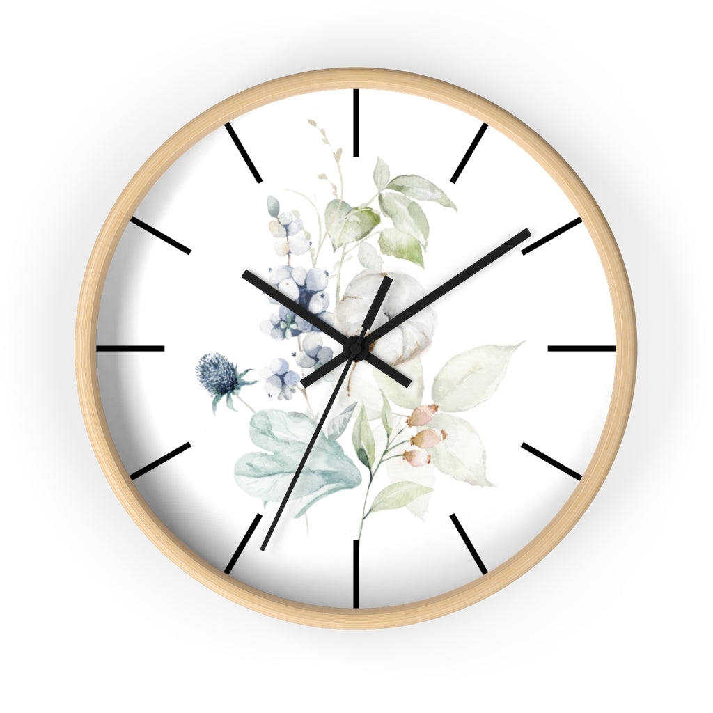 Wood, Floral Wall Clock 10"