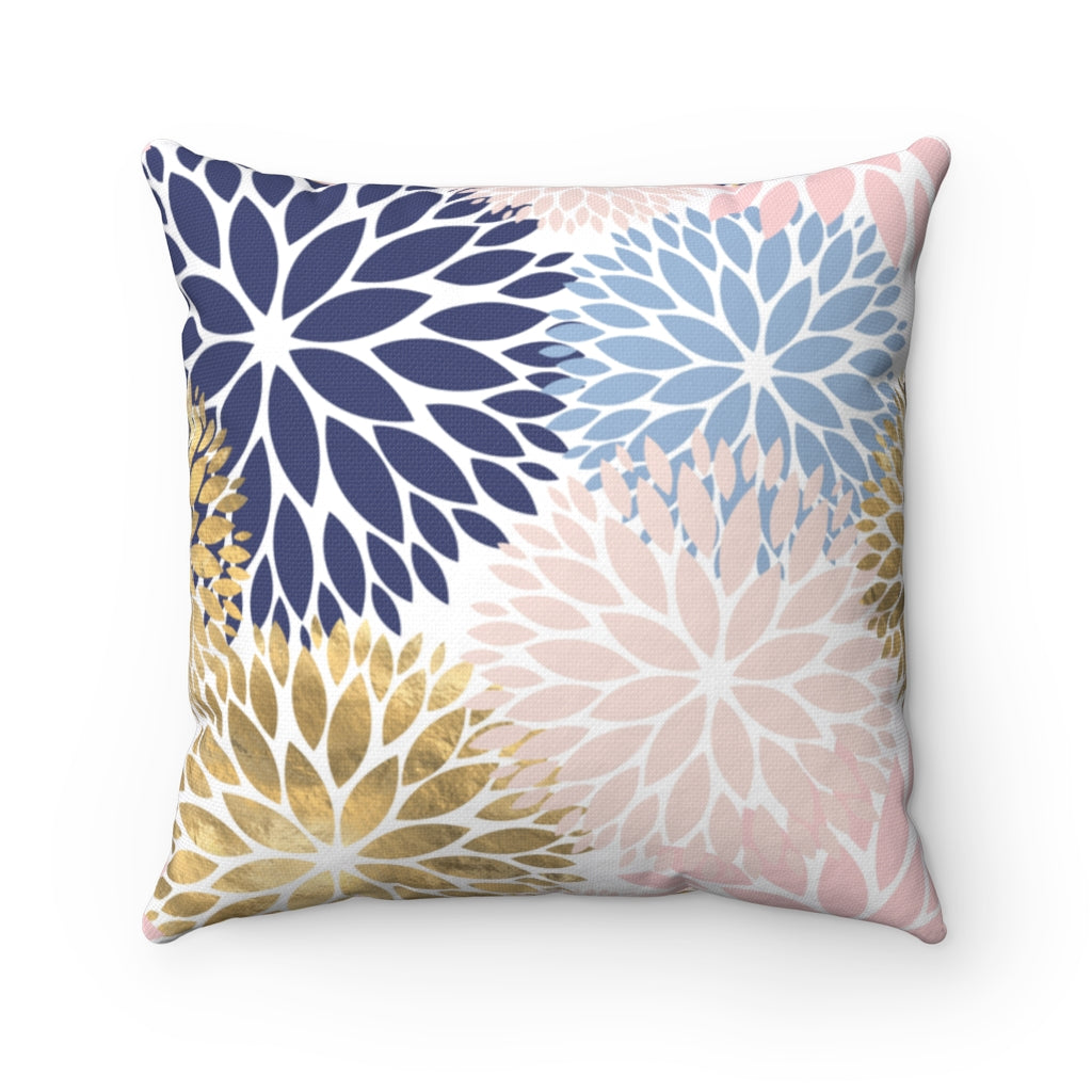 Boho Pillow Cover | Blue Purple Gold Pink Flowers