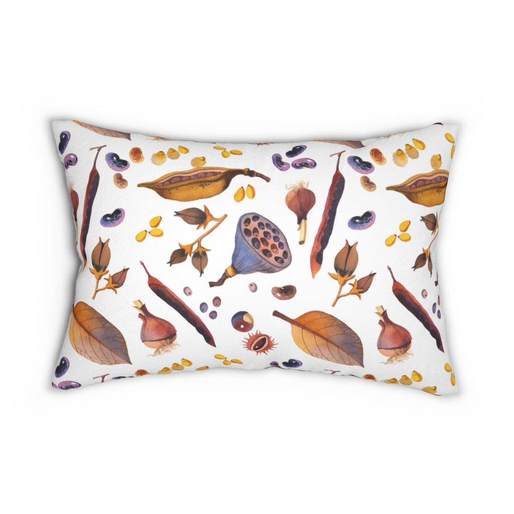 Whimsical Boho Lumbar Pillow | White Beige Forest Leaves