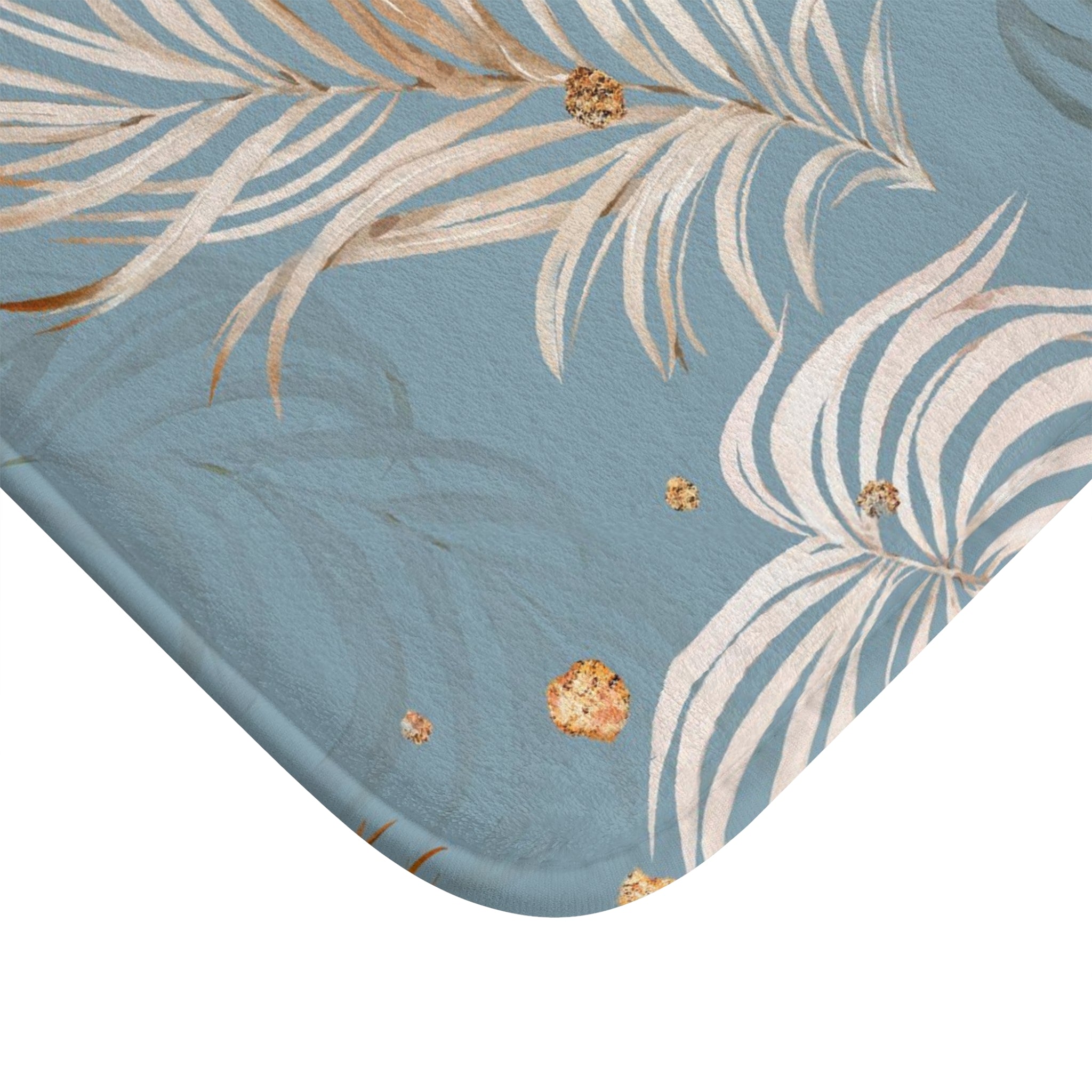 Floral Bath, Kitchen Mats, Rugs | Blue Beige, Ivory Palm Leaves