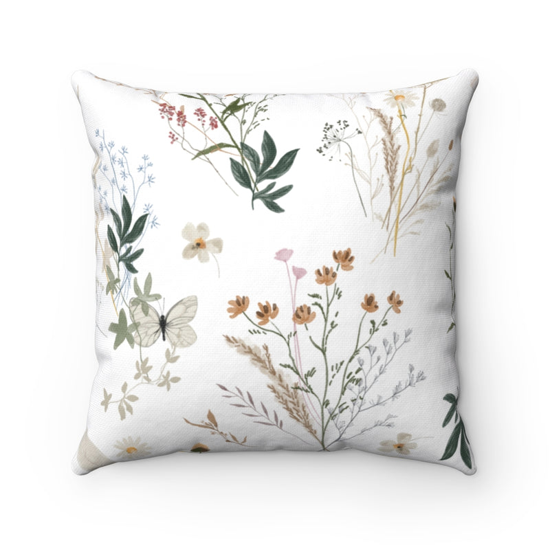 Boho Pillow Cover | Cream Gold Green | Flowers