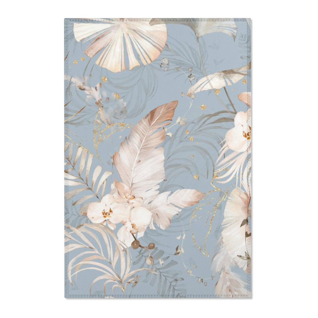 Floral Boho Area Rug | Blue Beige Orchids