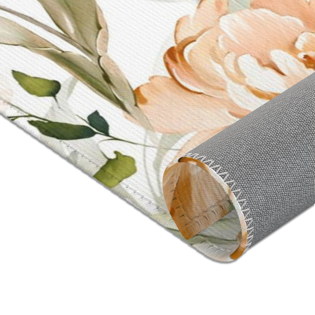 Floral Area Rug | Beige Peonies Sage Leaves