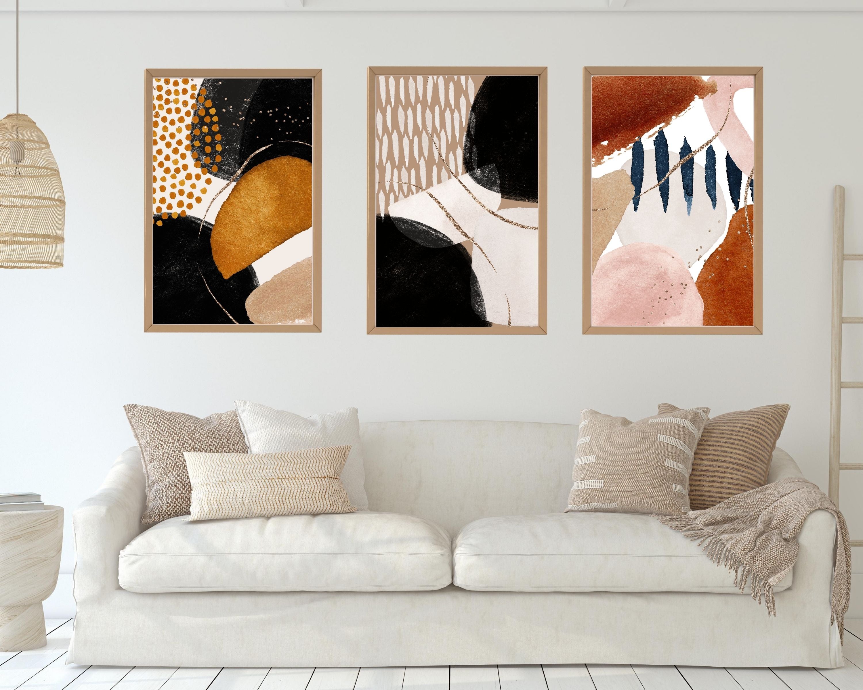 Abstract Boho Art Prints | Burnt Orange Gold Black