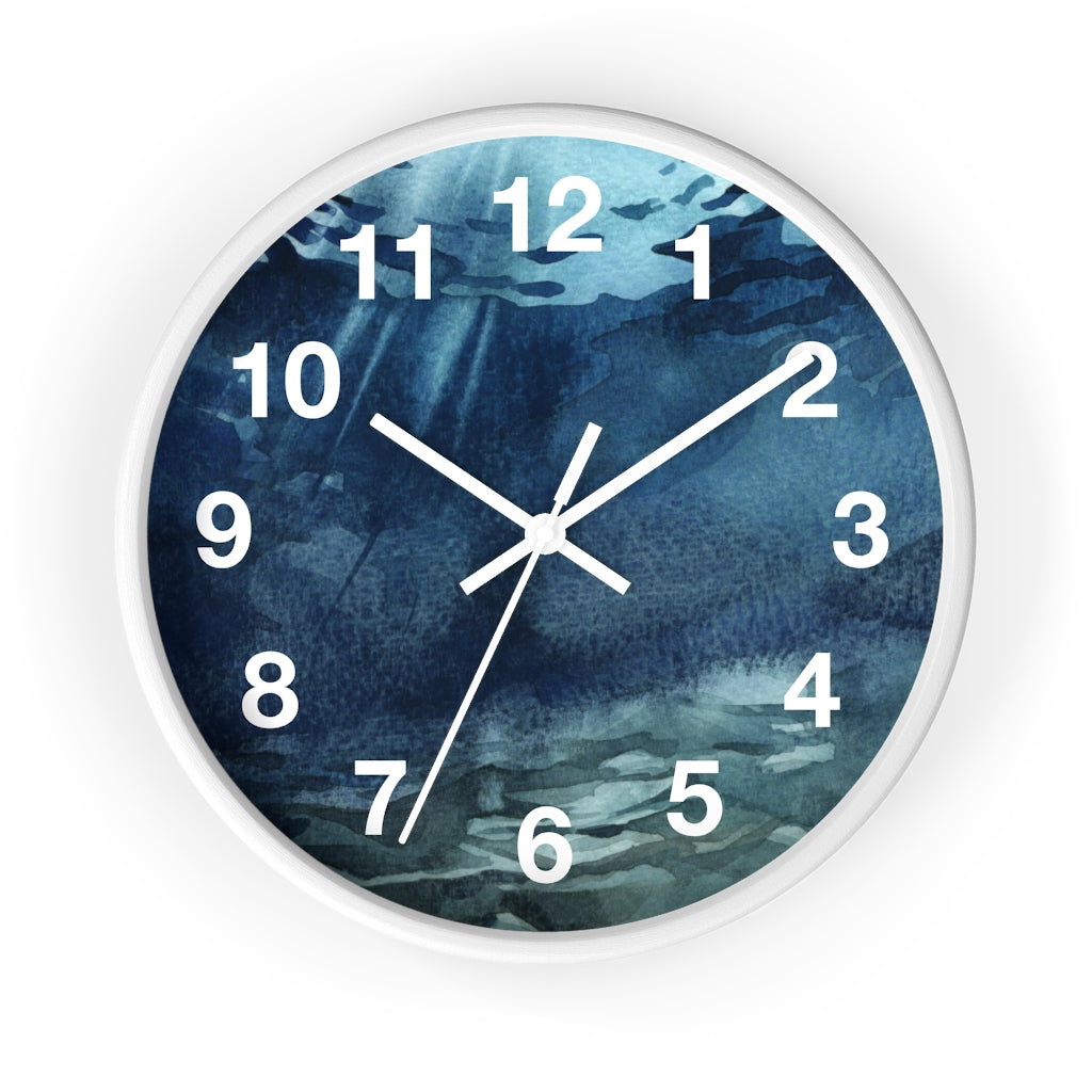 Marble Print, Navy Teal |   Wood Wall Clock 10"