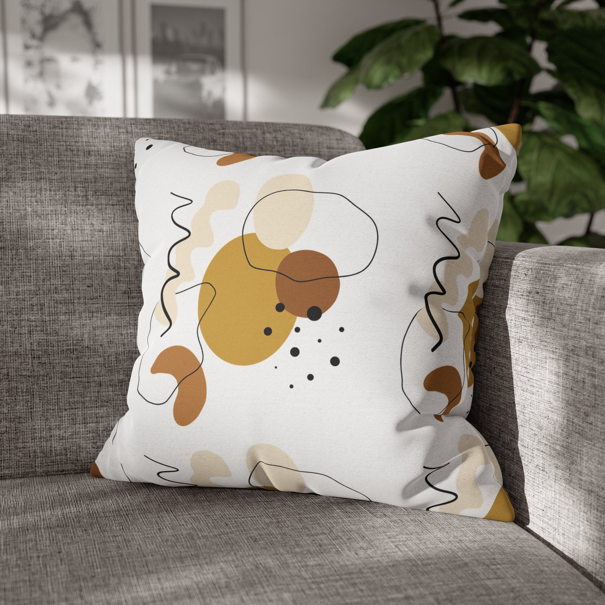 Abstract Boho Pillow Cover | White Beige Black Beige