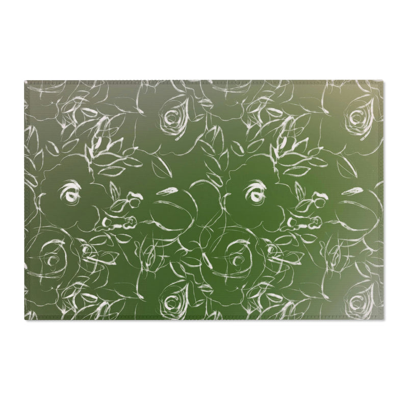 Abstract Floral Area Rug | Sage Green Ombre White