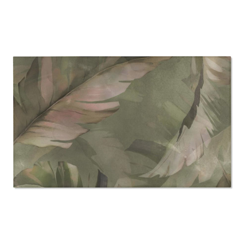 Floral Area Rug | Tropical Green Brown Leaves