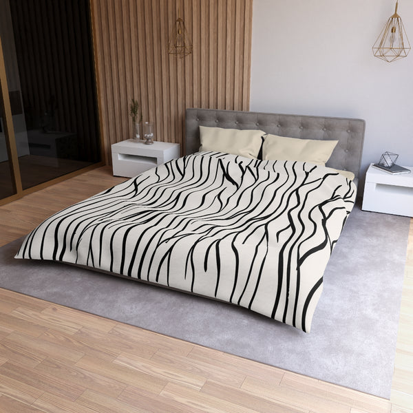Abstract Duvet Cover | Beige Black Lines