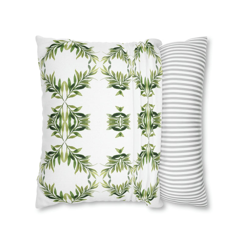 Floral Pillow Cover | Sage Green Leaves, White