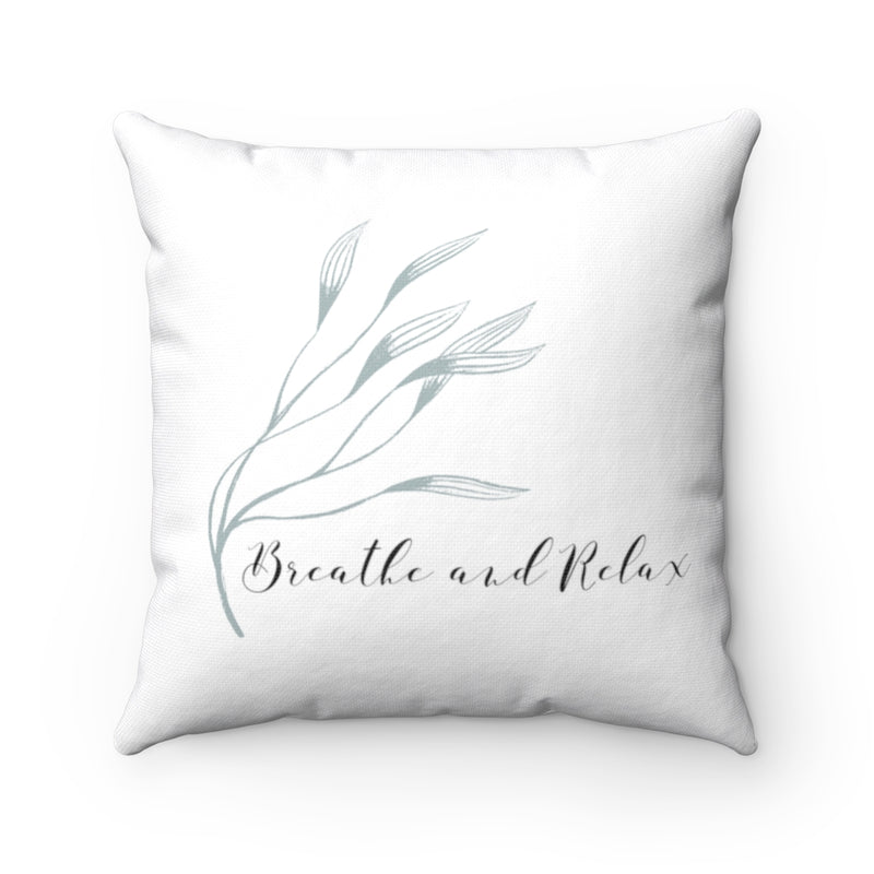 With Saying Pillow Cover | White Teal Leaves | Breathe and Relax