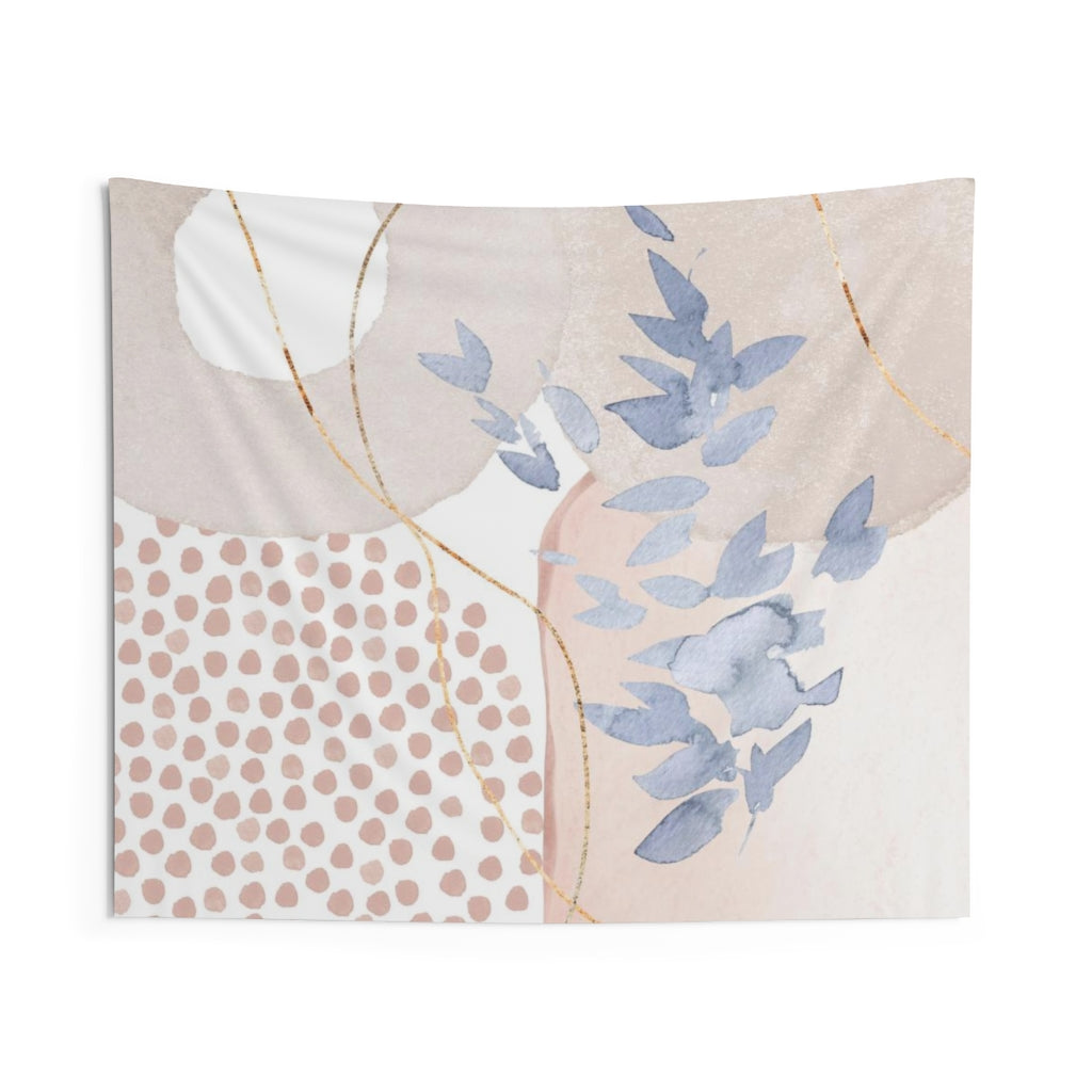 Floral Tapestry | Blush Pink White Blue Leaves