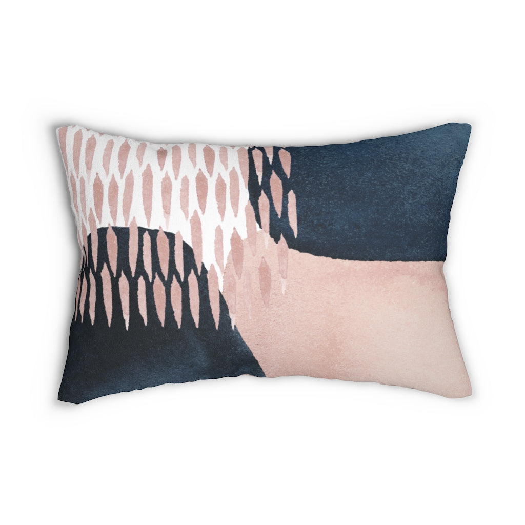 Abstract Boho Lumbar Pillow | Blush Pink Navy Blue