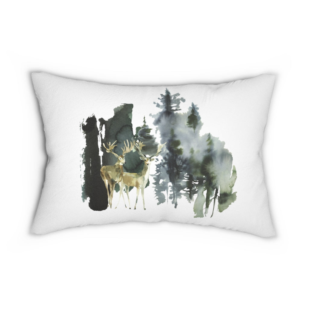 Whimsical Boho Lumbar Pillow | Yellow White Green Forest