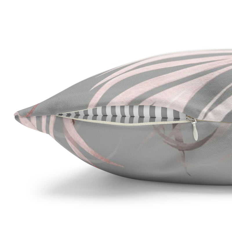 Floral Pillow Cover | Gray Blush Pink Wild Palm Leaves