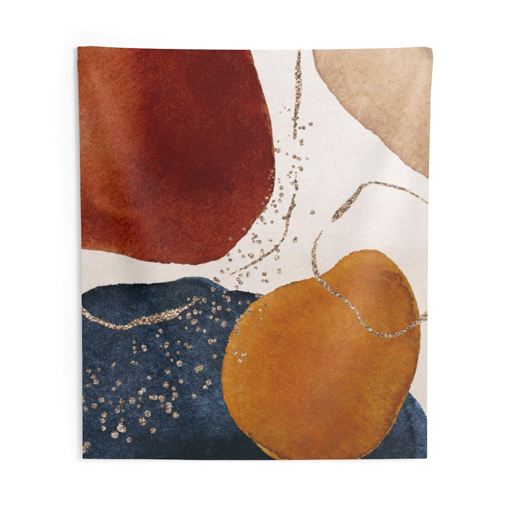 Abstract Tapestry | Rust Yellow Beige Navy Blue Gold