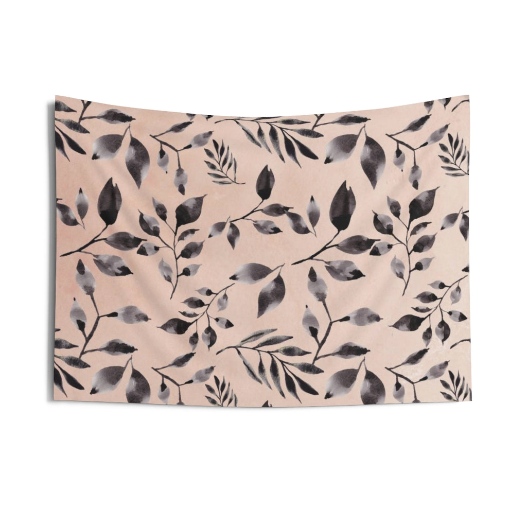 Floral Tapestry | Blush Pink Indigo Blue Leaves