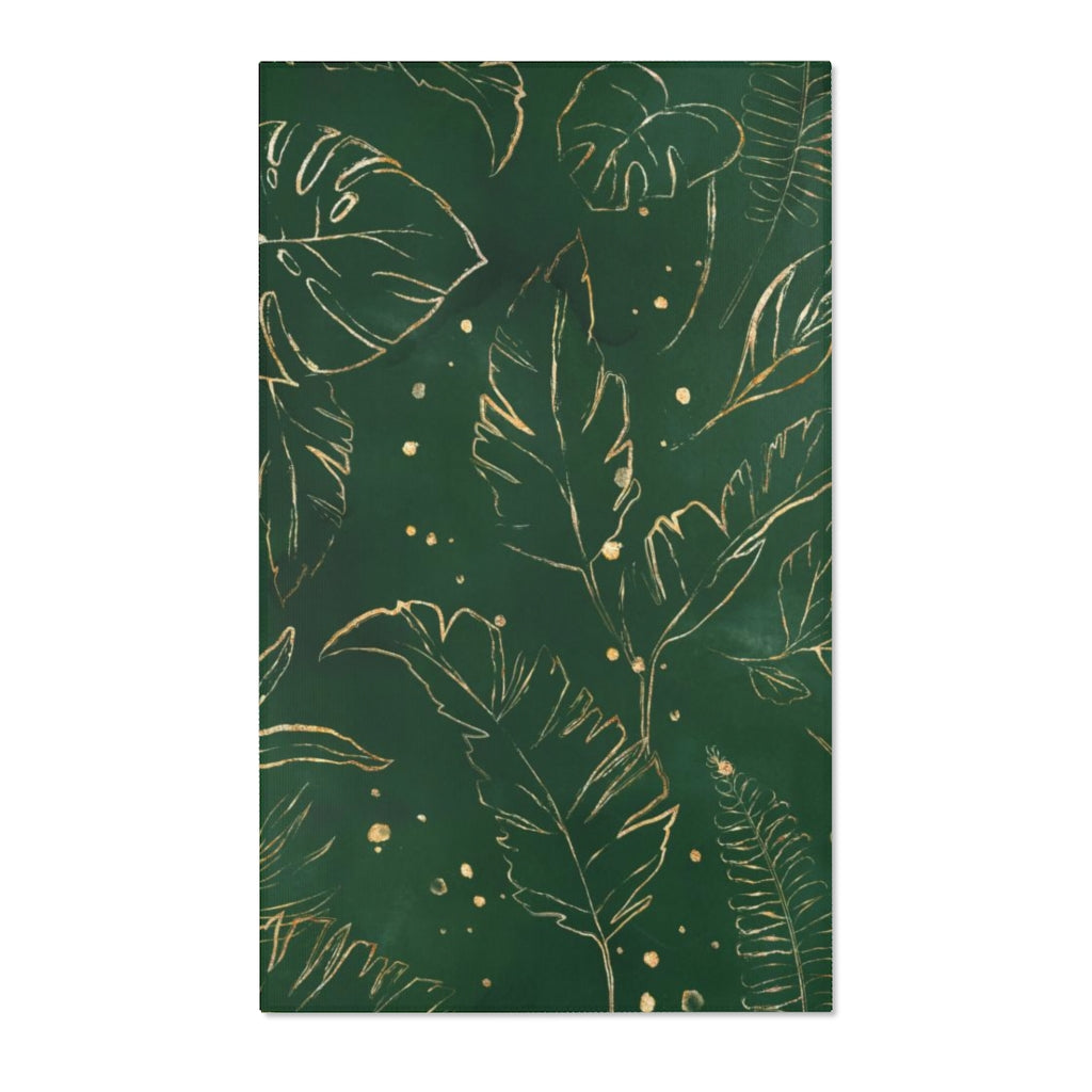 Floral Boho Area Rug | Gold Leaves