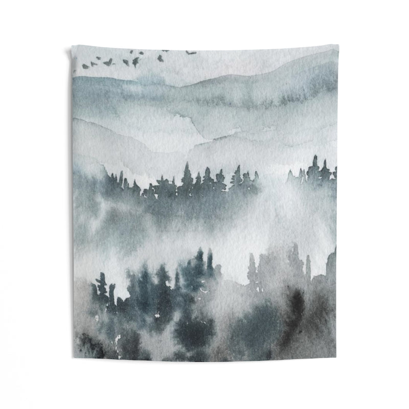 Landscape Tapestry | Grey Indigo Blue Woodlands
