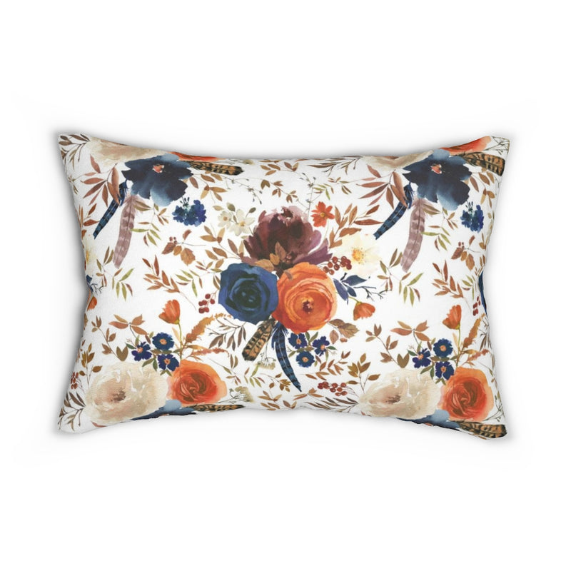 Floral Boho Lumbar Pillow | Orange Navy Blue Wine Red Roses