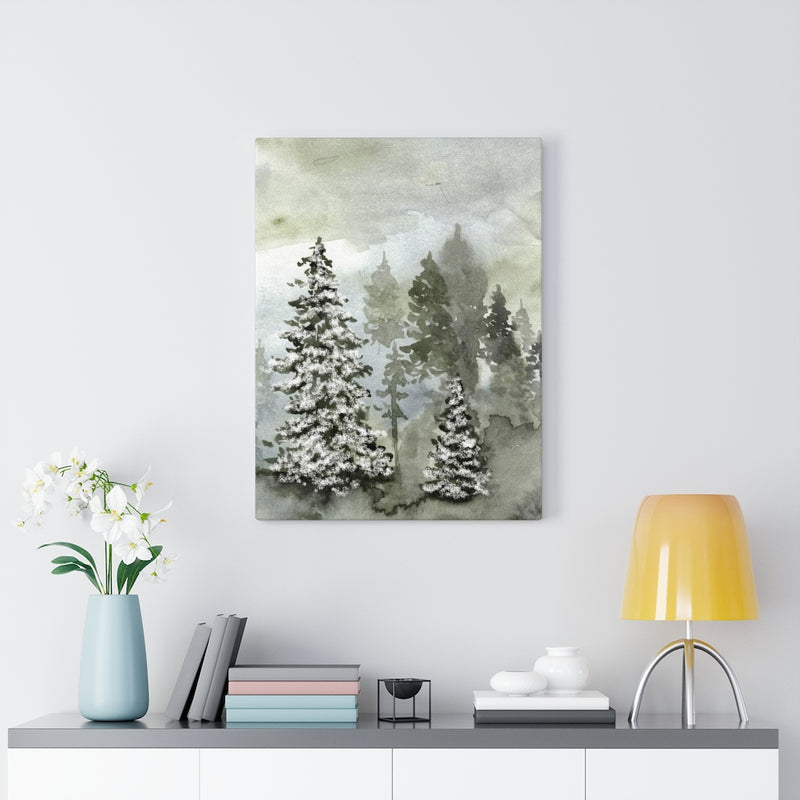FLORAL WALL CANVAS ART | Grey Green Snow Forest Trees