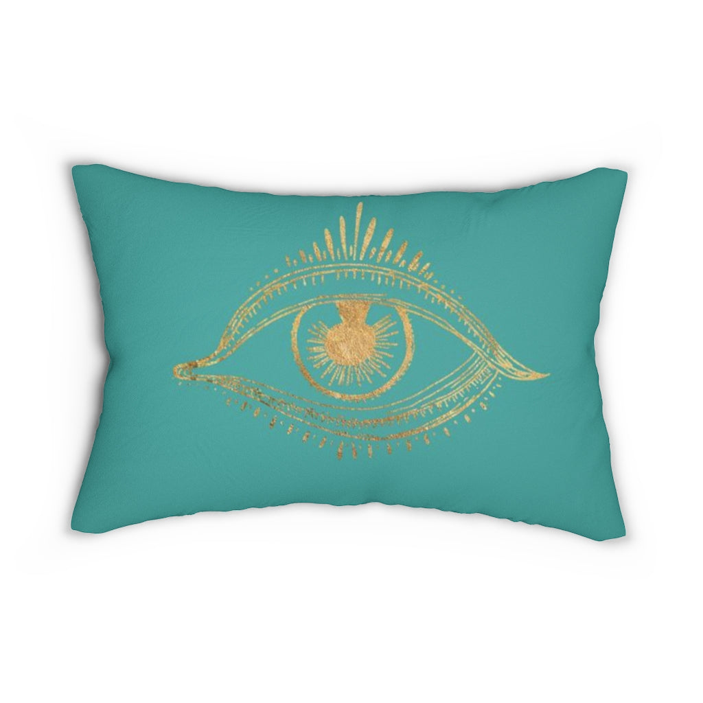 Mystical Boho Lumbar Pillow | Teal Gold All Seeing Eye