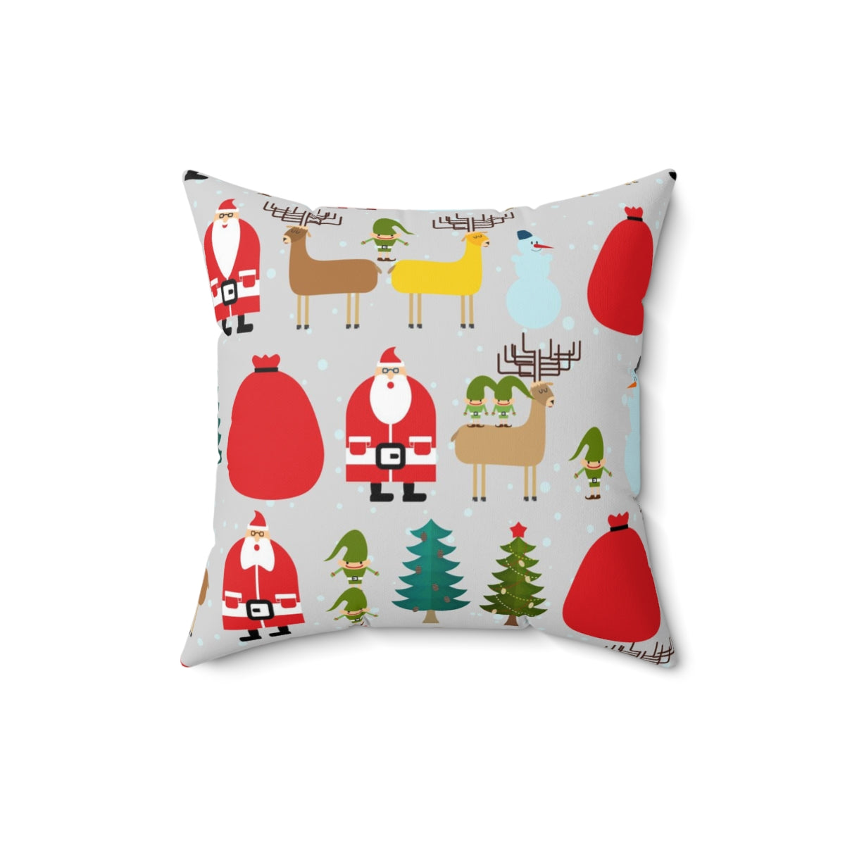 Christmas Square Pillow Cover | Gray Santa Forest Trees Reindeer