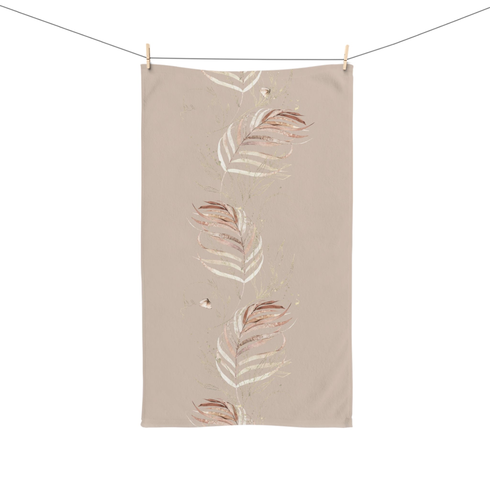 Floral Boho Kitchen, Bath Hand Towel | Blush Beige, Monstera Jungle Leaves