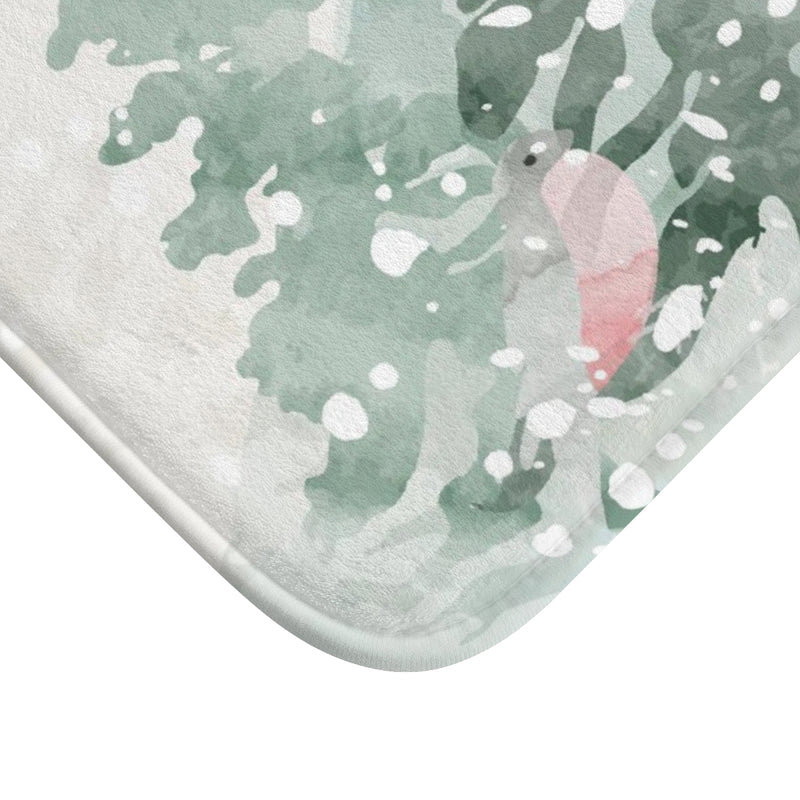 Christmas Bath Mat | Watercolor Green Winter Forest Trees
