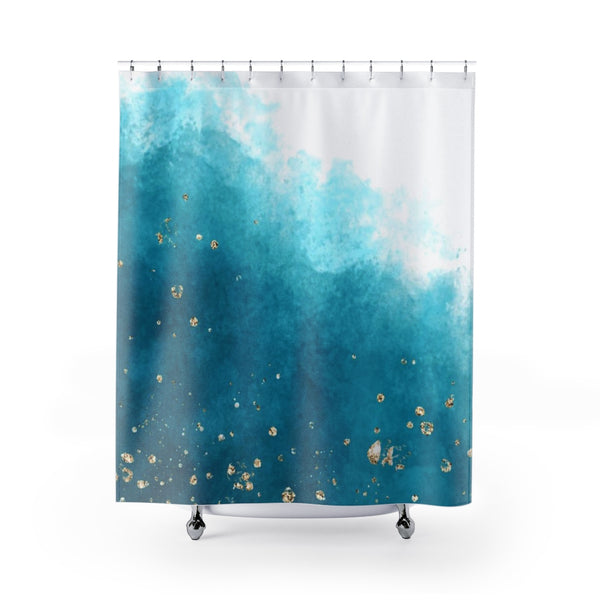 Abstract Shower Curtain | Turquoise White Ombre
