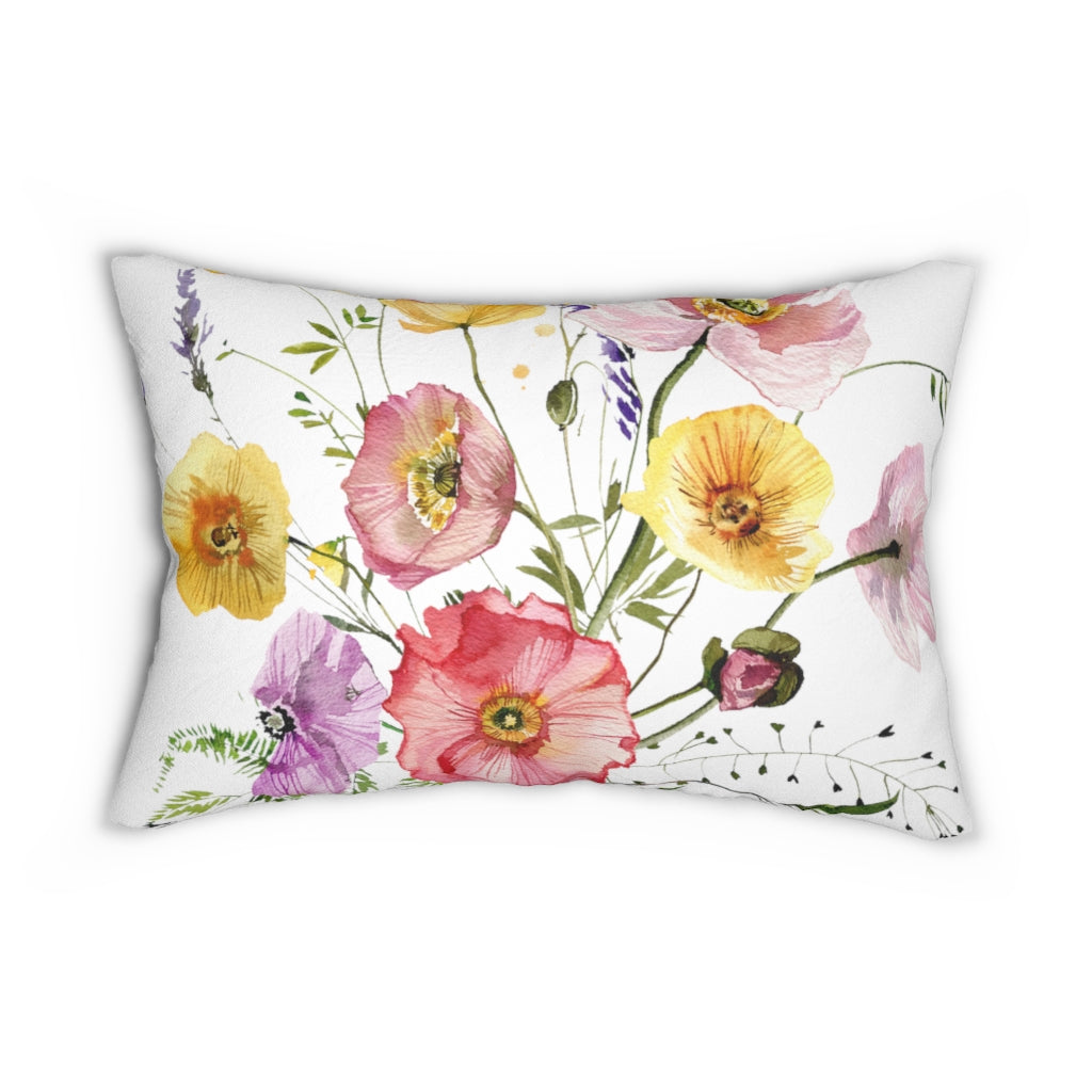 Floral Boho Lumbar Pillow | Red Yellow Lavender