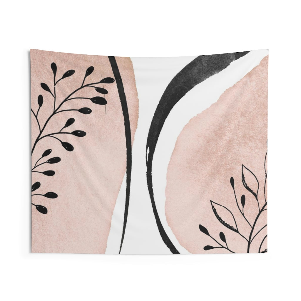 Floral Tapestry | Blush Pink Black White