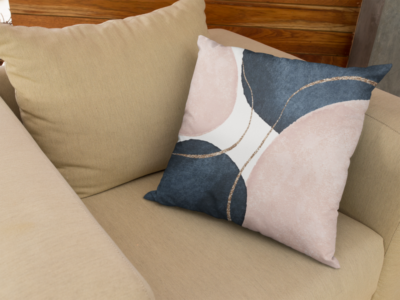Abstract Boho Pillow Cover | Blush Pink Navy Blue