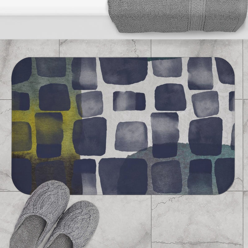 Cute Boho Bath Mat | Navy Green Grey | Abstract