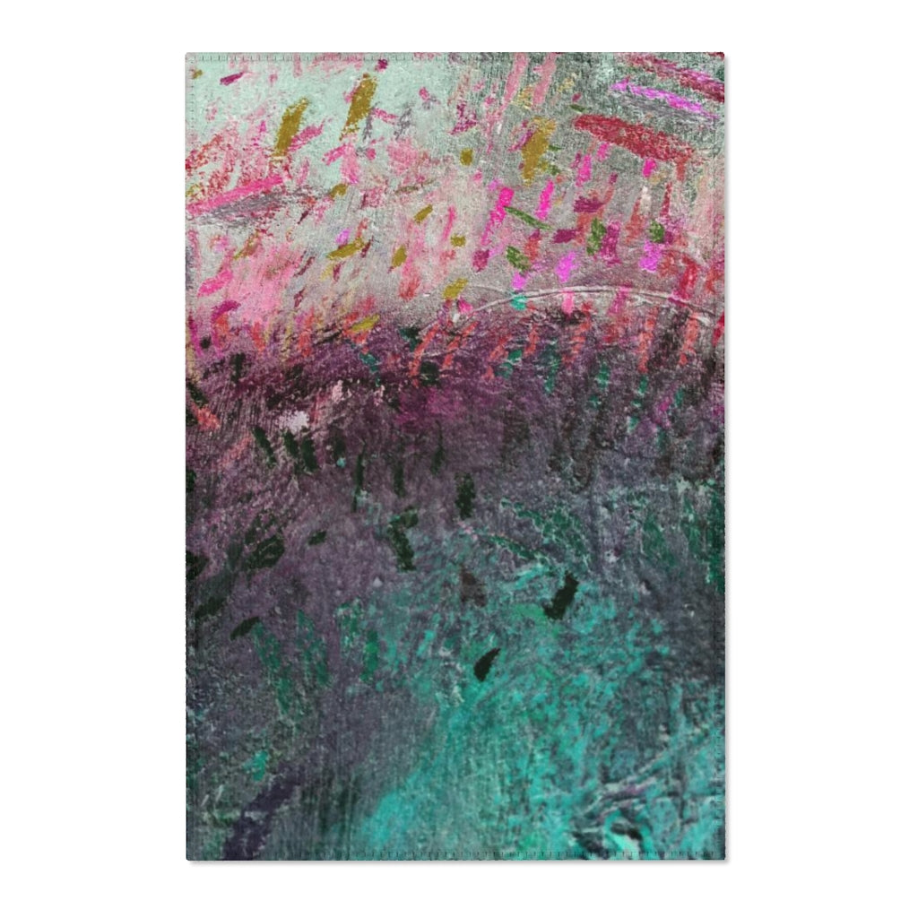 Abstract Area Rug | Green Purple Burgundy Acrylic