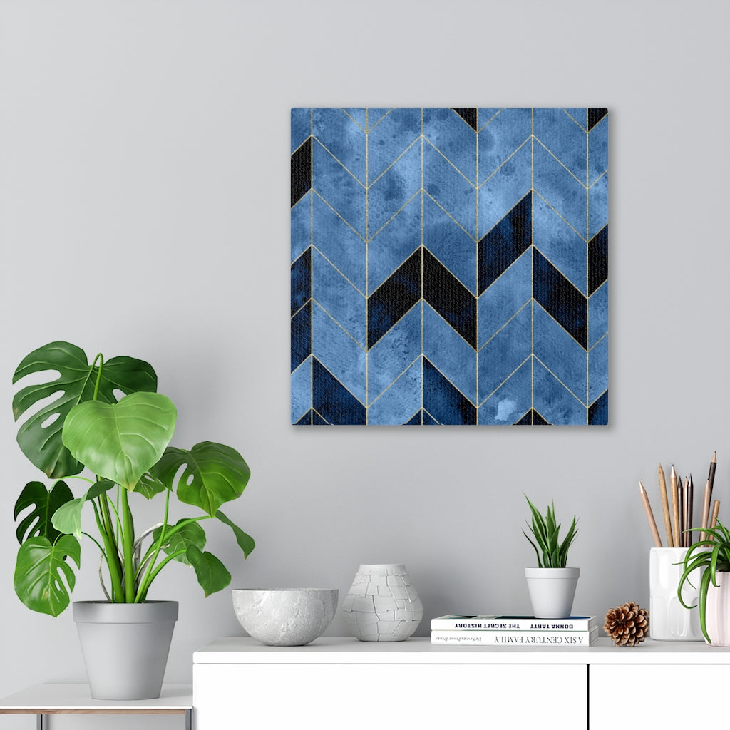 ABSTRACT WALL CANVAS ART | Black Gold Blue