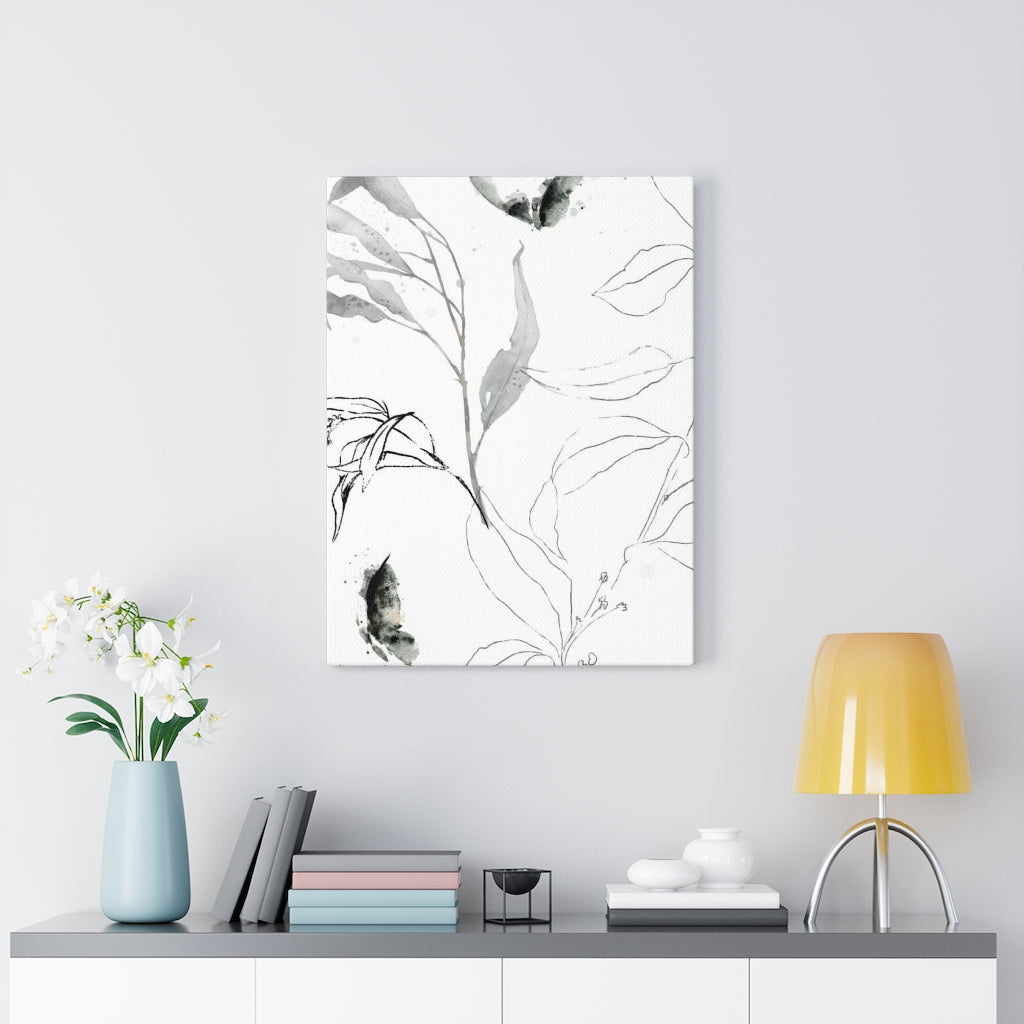 FLORAL WALL CANVAS ART | White Grey Black