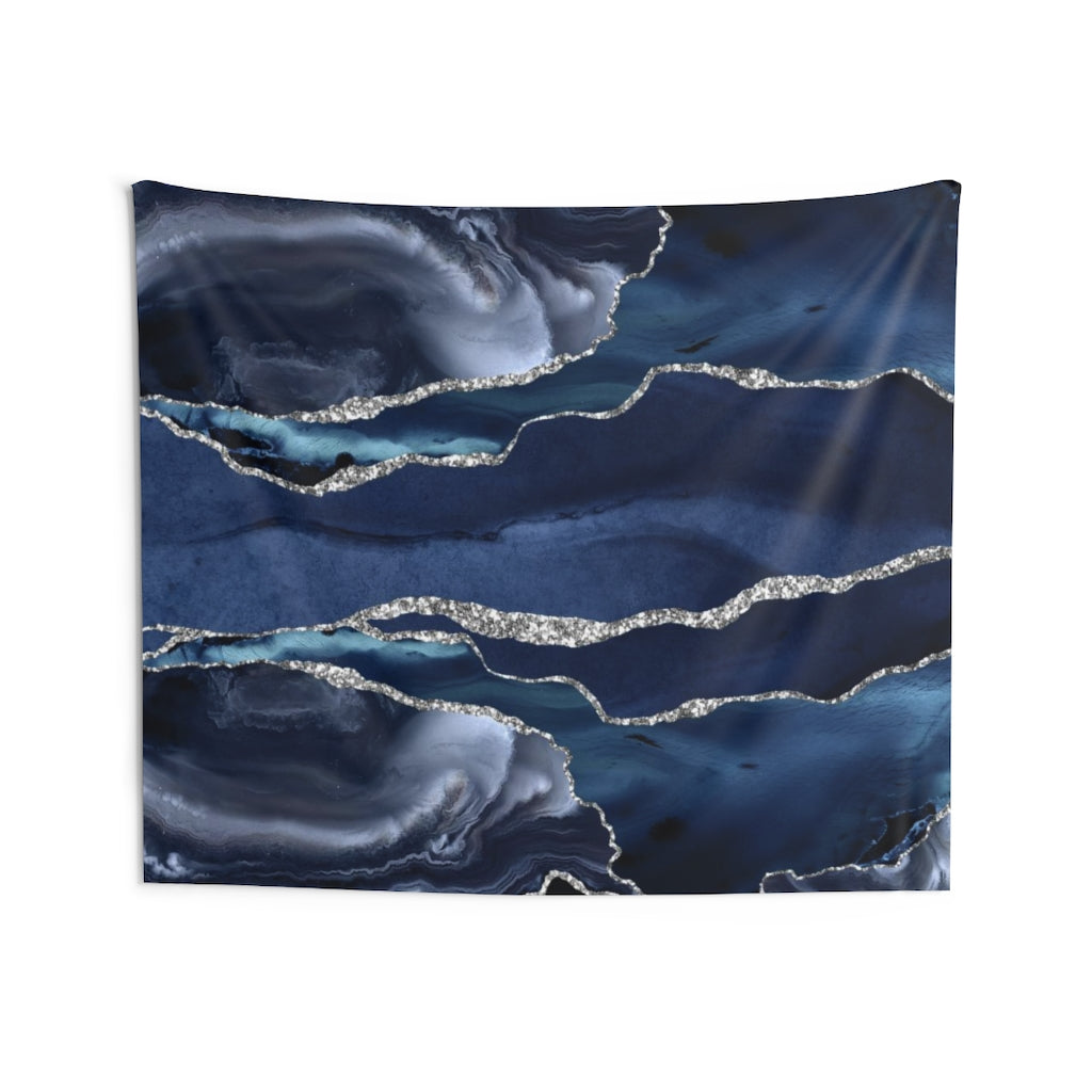 Abstract Tapestry | Navy Blue Silver