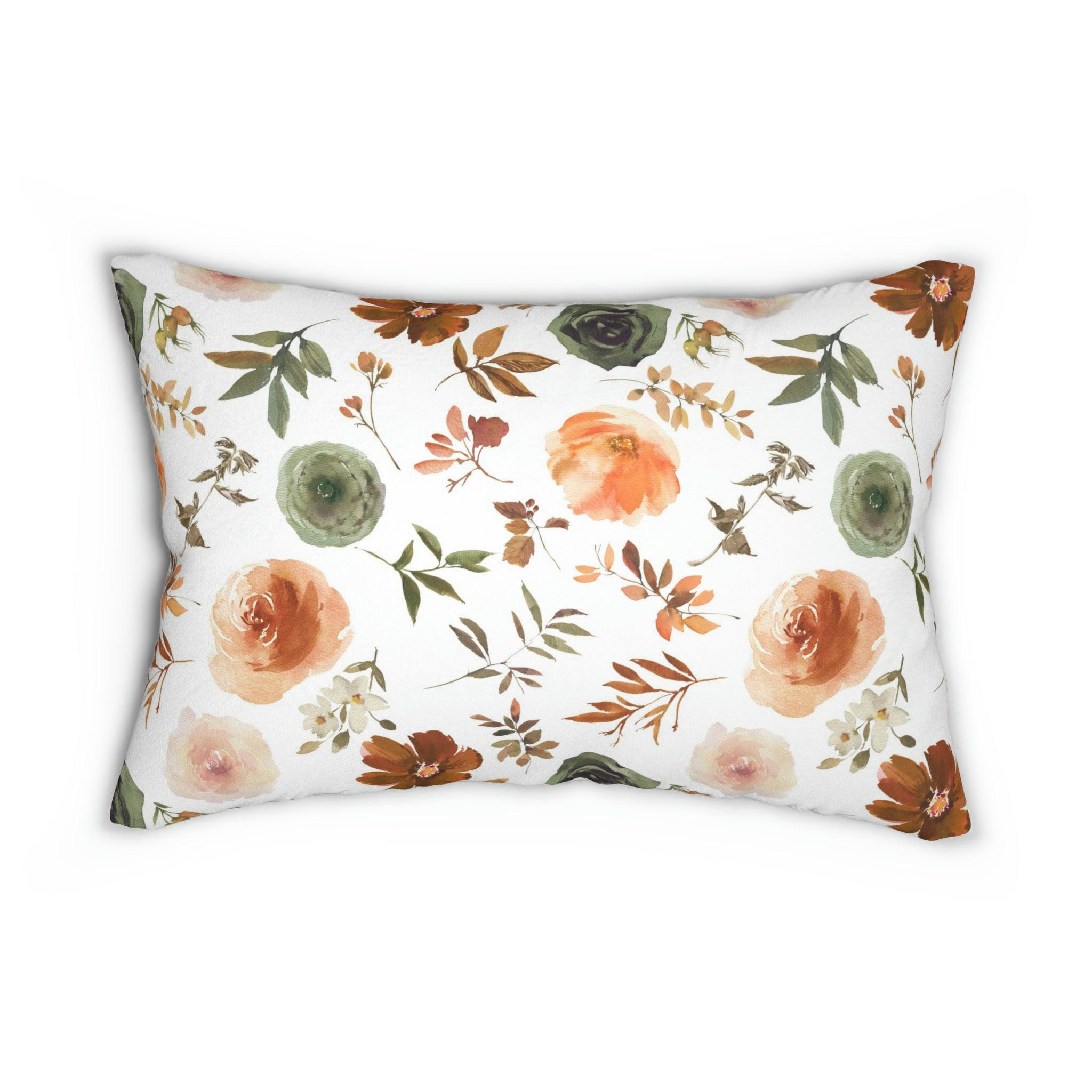 Floral Boho Lumbar Pillow | Sage Green, Brown Beige, White