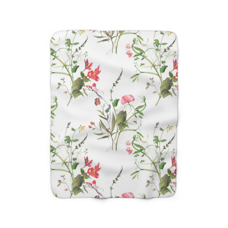 Floral Comfy Blanket | White Red Green Meadow Flowers