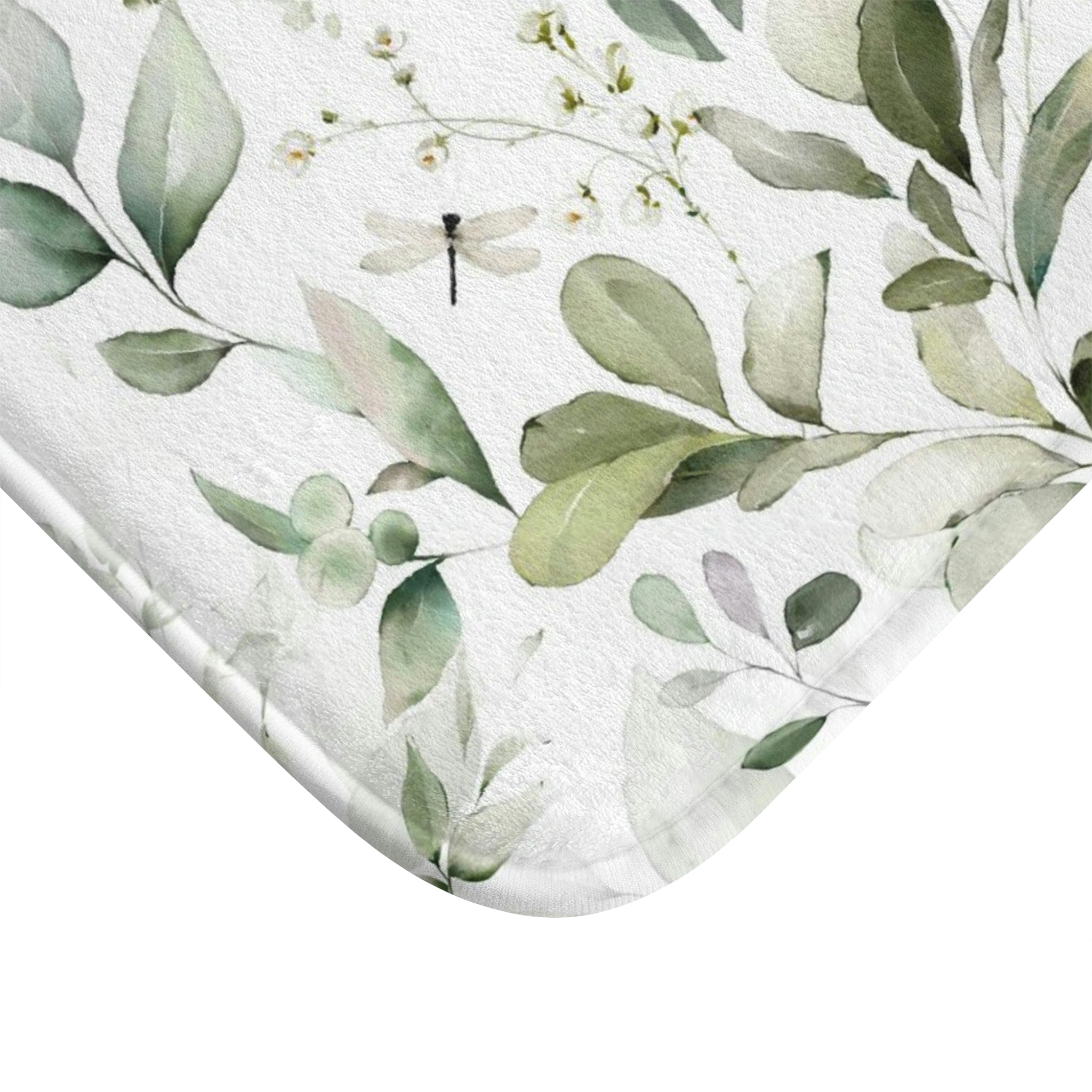 Boho Bath, Kitchen Mat | Floral Eucalyptus Sage Green White