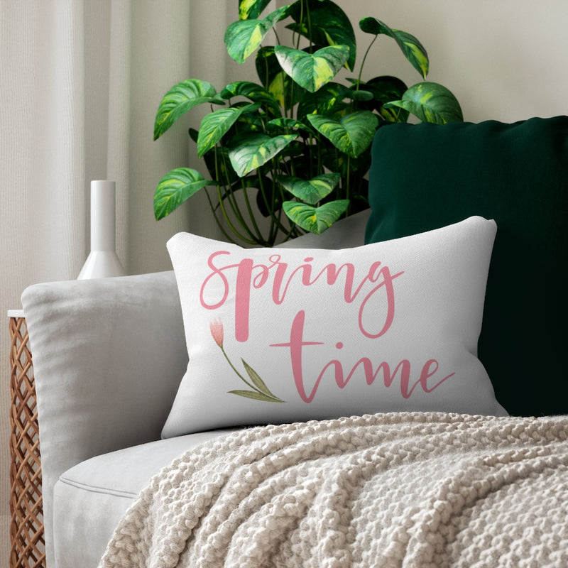 With Saying Lumbar Pillow | White | Spring Time