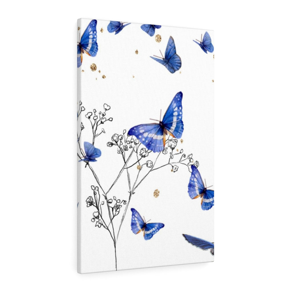 FLORAL CANVAS ART | White Blue Grey Butterflies