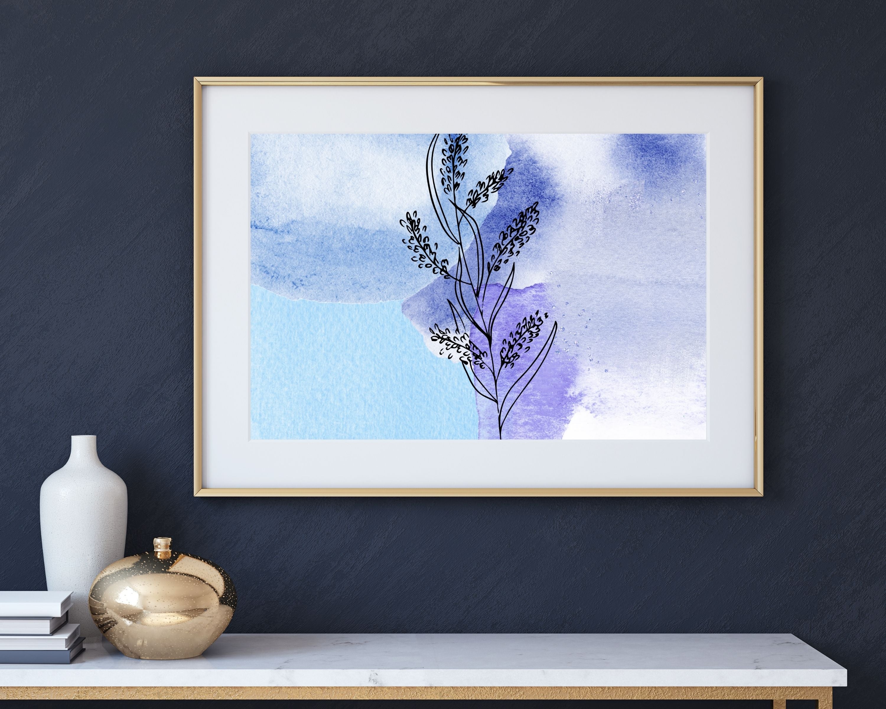 Abstract Boho Art Prints | Blue Lavender Floral