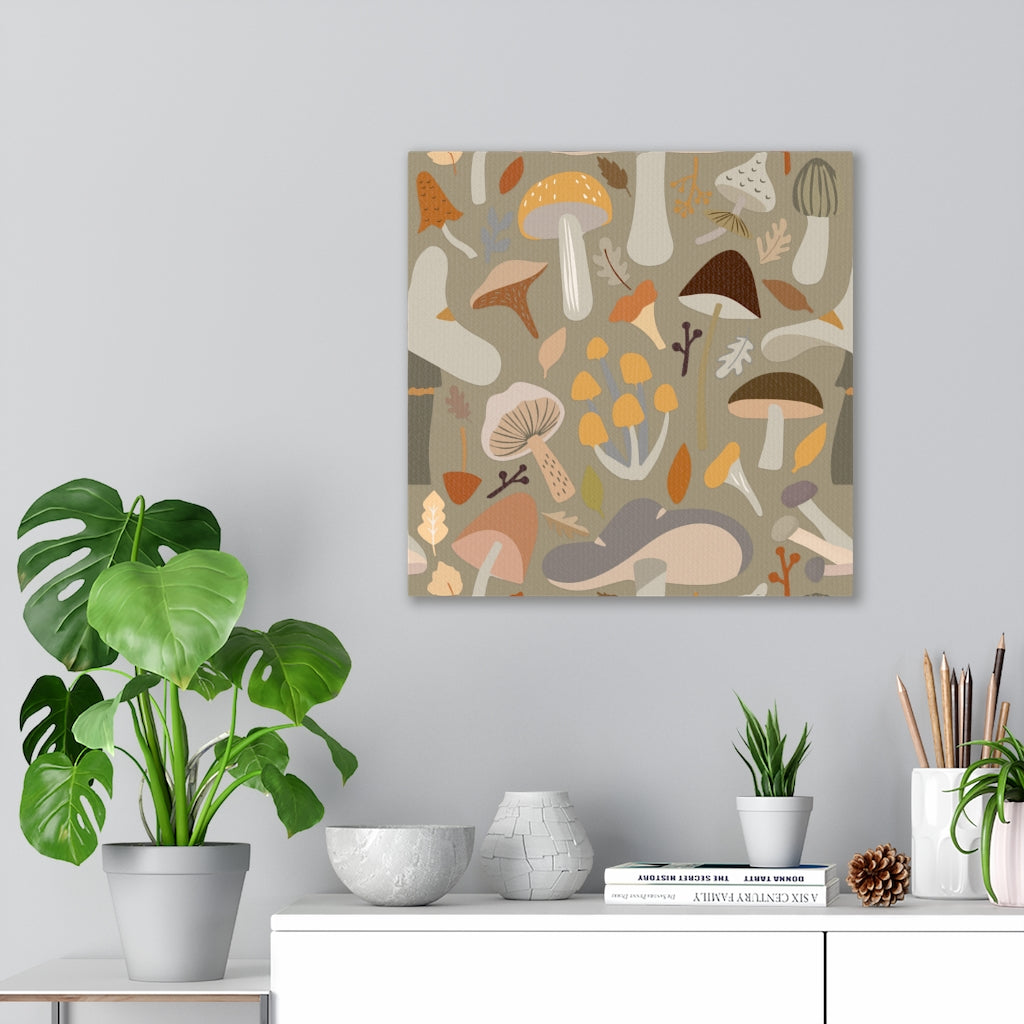 WHIMSICAL CANVAS ART | Brown Grey Beige Mushrooms