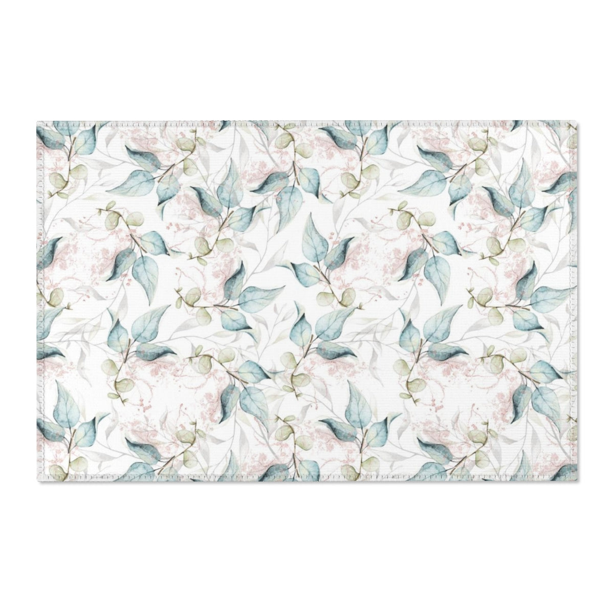 Floral Area Rug | White Teal Delicate Flowers